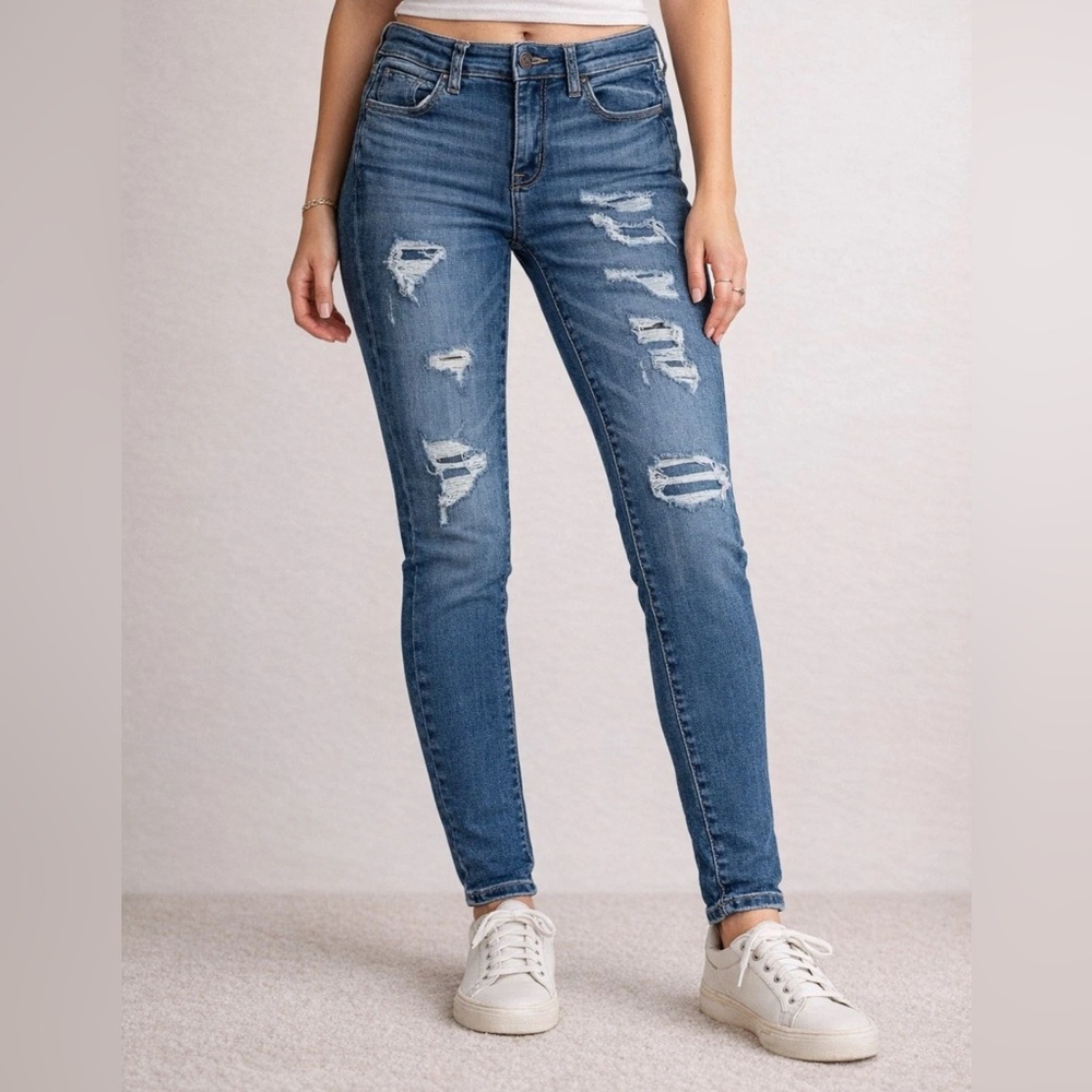 Women's American Eagle Jegging Skinny  Distressed Jeans Size 2 Reg. Faux Holes